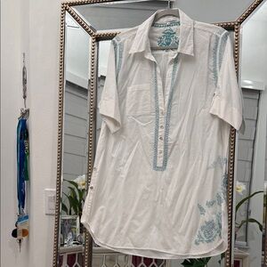 Subtle Luxury White Shirt with Blue Embroidery